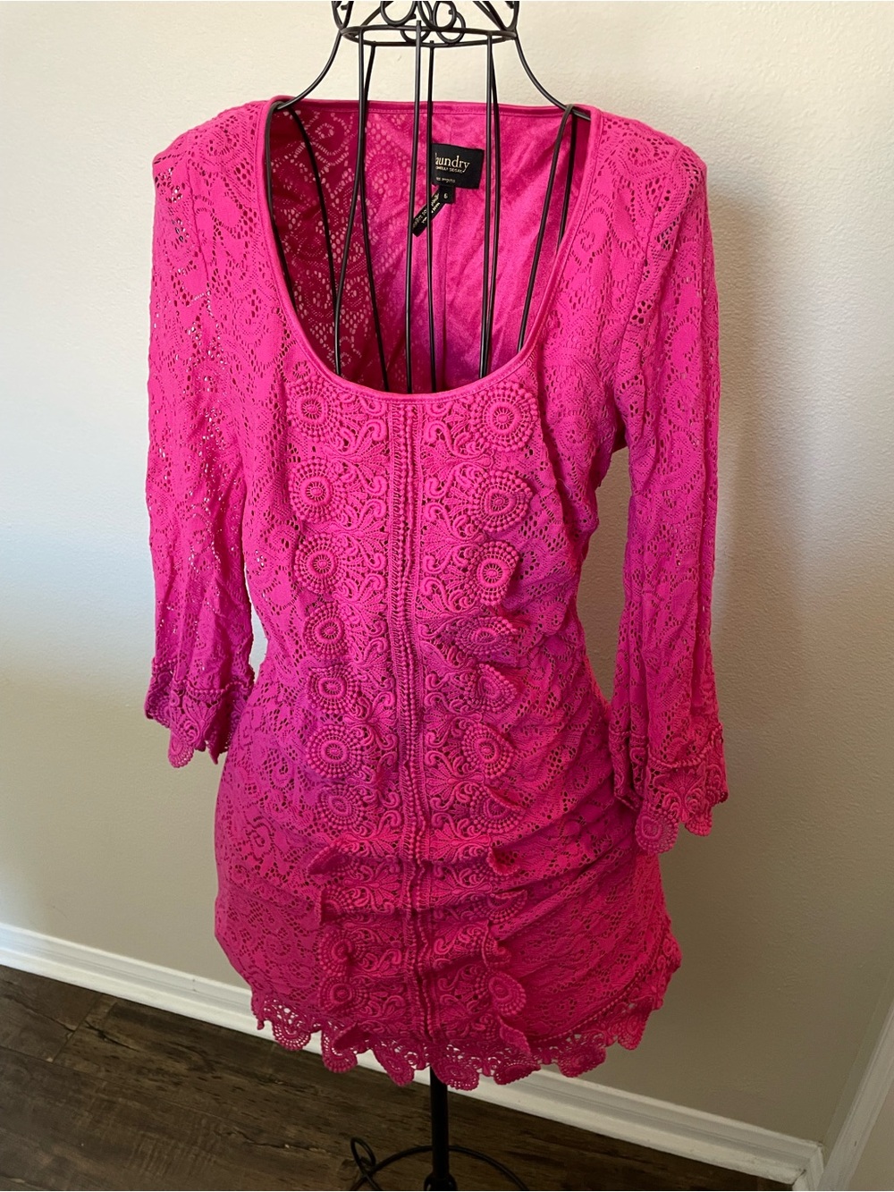 Laundry By Shelli Segal Bright Hot Pink Crochet Dress